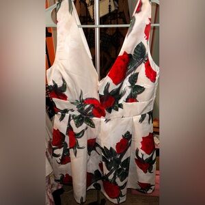Rosette Floral Sleeveless Mini Dress with Red Roses EUC